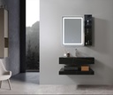 MEUBLE SALLE DE BAIN SIMPLE VASQUE NOIR AVEC MIROIR LED - FLAMME-80