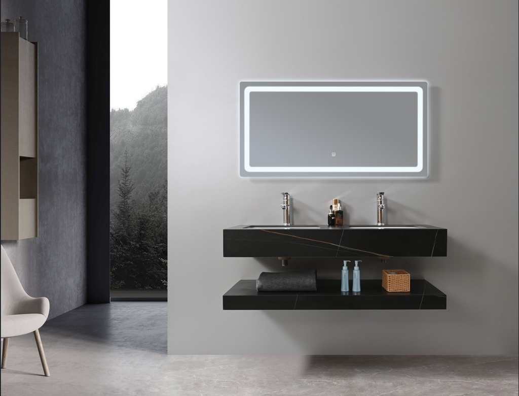 MEUBLE SALLE DE BAIN SIMPLE VASQUE AVEC MIROIR LED - FLAMME-120 - NOIR