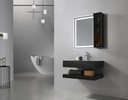 MEUBLE SALLE DE BAIN SIMPLE VASQUE NOIR AVEC MIROIR LED - FLAMME-80
