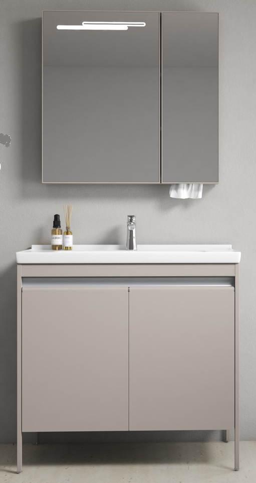 MEUBLE SALLE DE BAIN SIMPLE VASQUE AVEC MIROIR LED - TEJEN-BEIGE-80