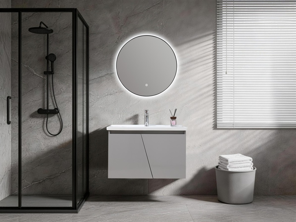 MEUBLE SALLE DE BAIN SIMPLE VASQUE AVEC MIROIR LED - GRIS - ZIDANE