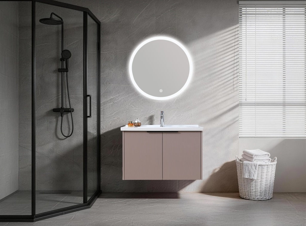 MEUBLE SALLE DE BAIN SIMPLE VASQUE AVEC MIROIR LED - TAUPE - BACAR