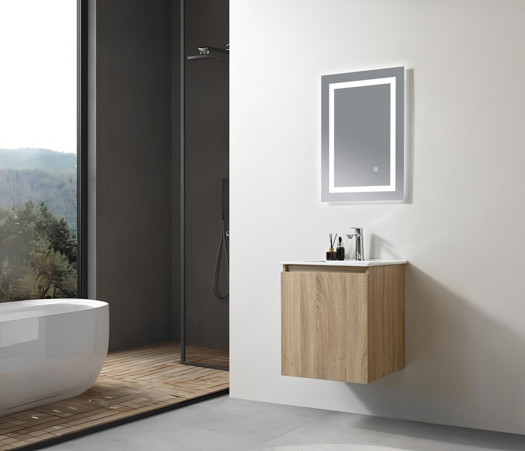 MEUBLE SALLE DE BAIN SIMPLE VASQUE AVEC MIROIR LED - BOIS - MADI