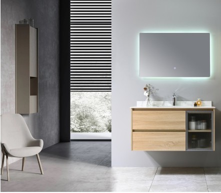 [SP-8477Y] MEUBLE SALLE DE BAIN SIMPLE VASQUE AVEC MIROIR LED - IRIS-1