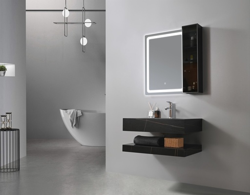 [SP-8399B-80] MEUBLE SALLE DE BAIN SIMPLE VASQUE NOIR AVEC MIROIR LED - FLAMME-80
