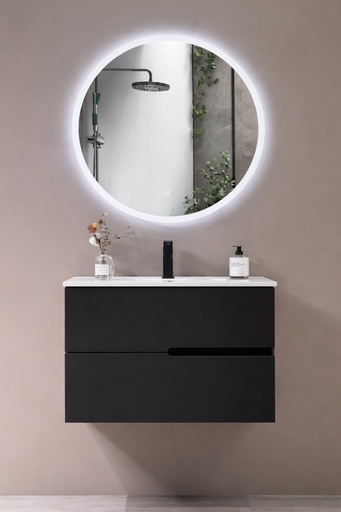 [SP-5674B] MEUBLE SALLE DE BAIN NOIR AVEC MIROIR LED MALUJA