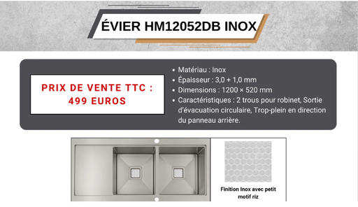 [HM12052DB] INOX SINK1200*520COLOR : NANO SILVER